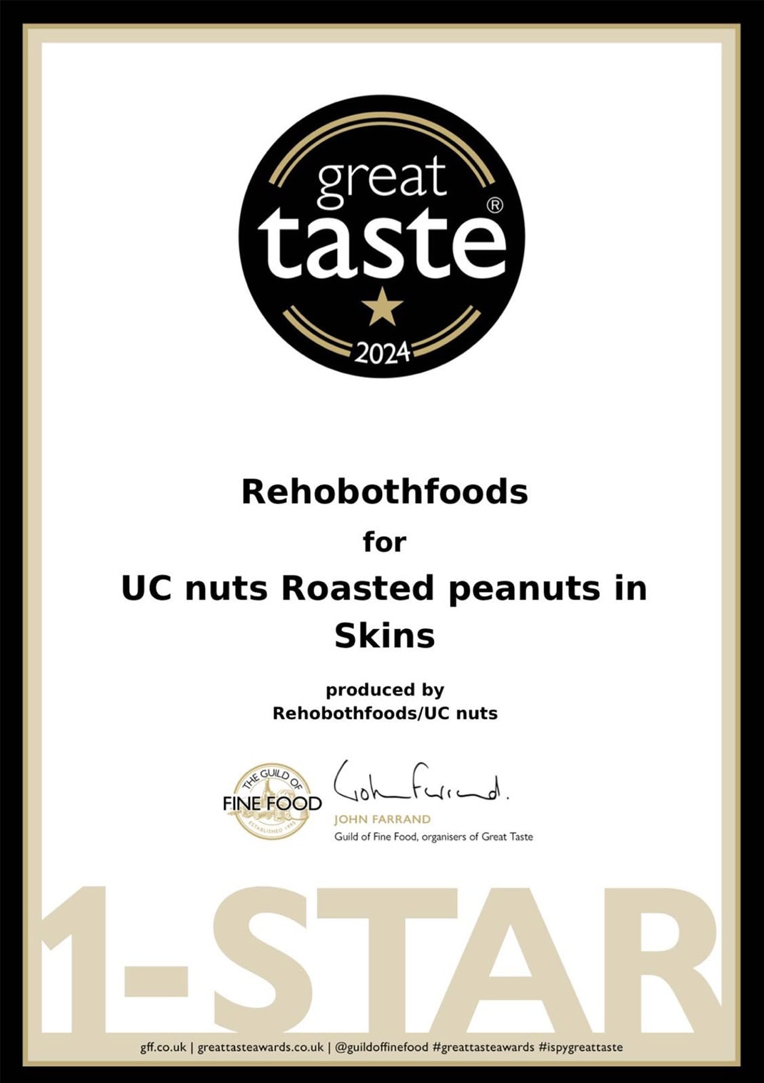 Roasted Peanuts in Skins Great Taste Award Winner2024 Certificate img
